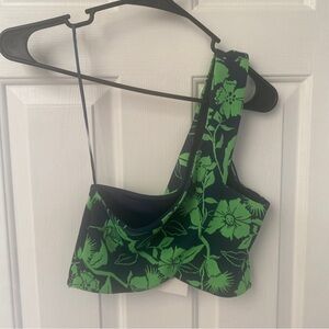 ZARA NWT blue and green floral, one shoulder tropical crop top - Size Medium